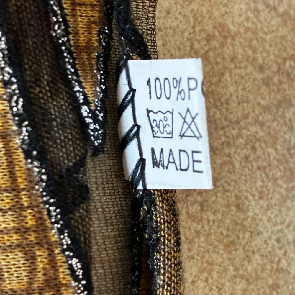 Black & Golden Brown Floral Pattern With Silver Glitter Scarf With Fringe - Picture 10 of 11